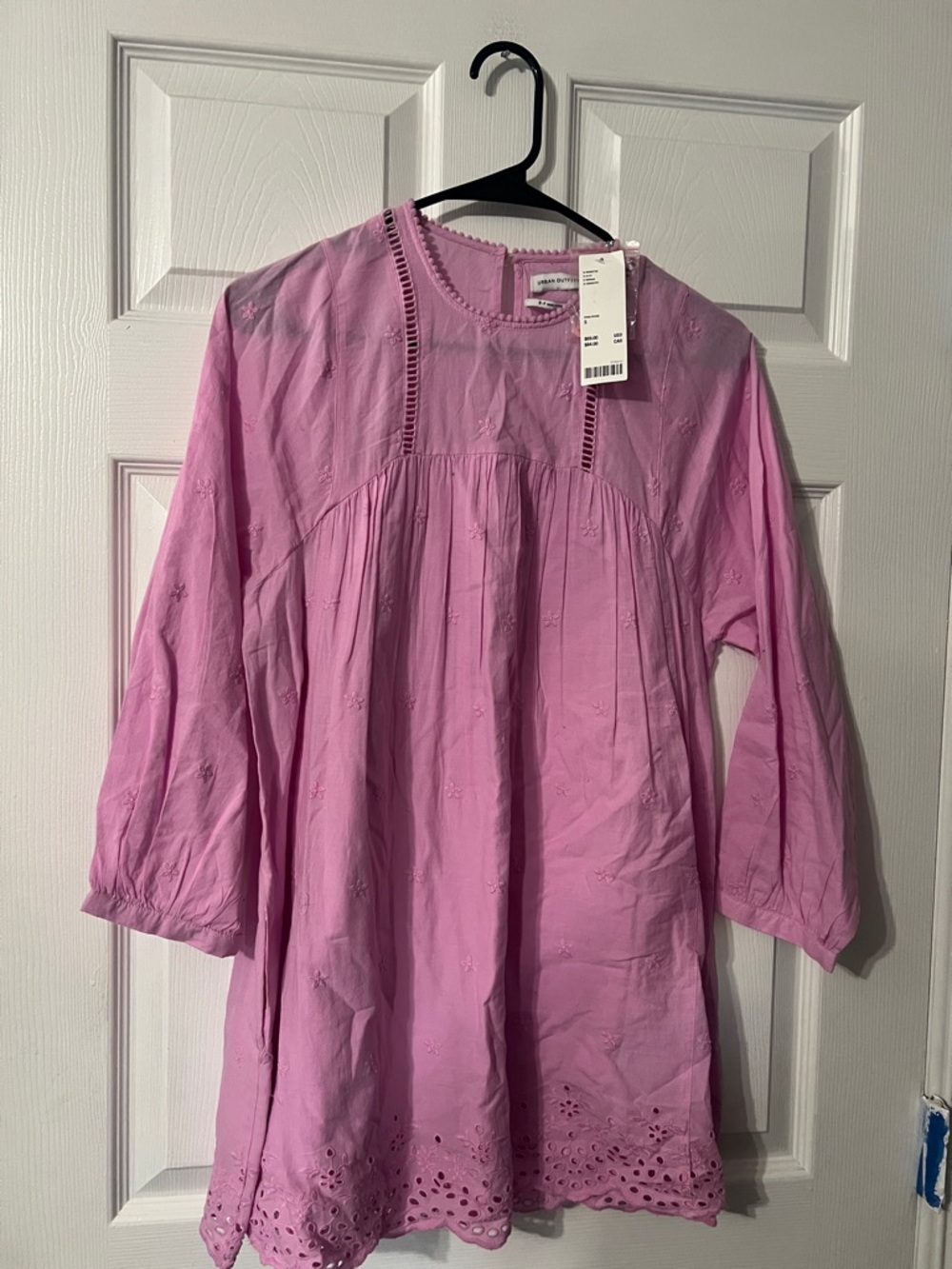 Urban Outfitters Pink Long Sleeve Embroidered Tunic Dress